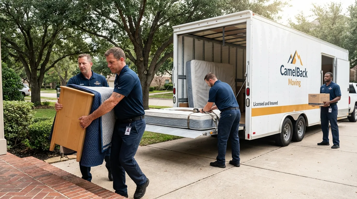 Crew loading residential truck for cross-state move from Dana Point, CA