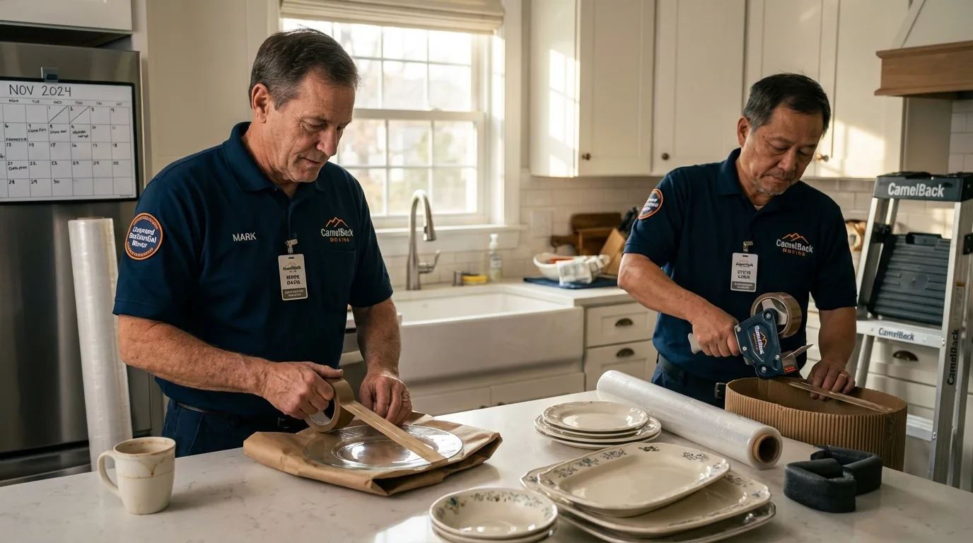 Professional crew packing kitchen dishware in Dana Point, CA